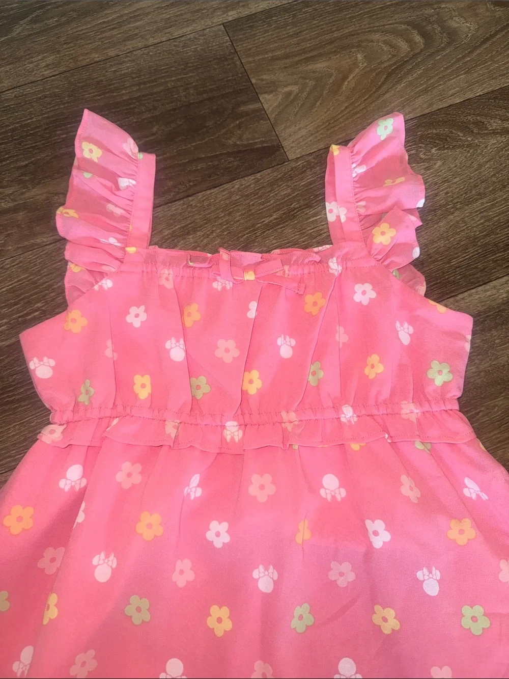 Janie and Jack Minnie Mouse Coral Pink Floral Ruffle Dress